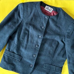 Butte Knit Vintage 70s Cropped Blazer Jacket Dark Teal Blue Size 12